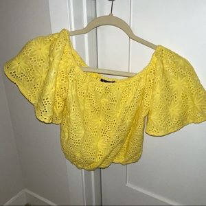 Lulu’s Off The Shoulder Crocheted Top with Flower Detailing